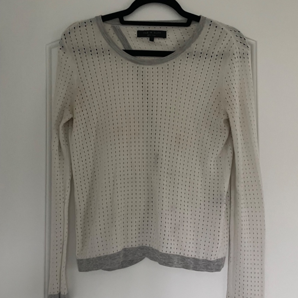 RAG & BONE ARIANA PERFORATED WHITE/GRAY SWEATER XS! - Picture 9 of 9
